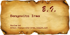 Benyovits Irma névjegykártya